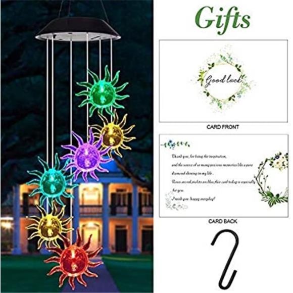 Wind Chime Solar Lights Chime Outdoor Sun Flower Wind Chime LED Solar Lights - Picture 6 of 6